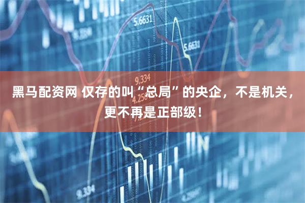 黑马配资网 仅存的叫“总局”的央企，不是机关，更不再是正部级！